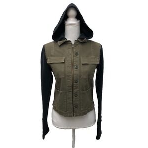 Ron Herman Military Cargo Jacket Womens Medium Green Black Sleeve Hood‎